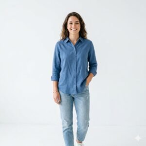 Women’s Casual Blue Cotton Shirt